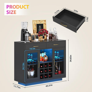 Wine Bar Cabinet with LED Lights & Glass Rack