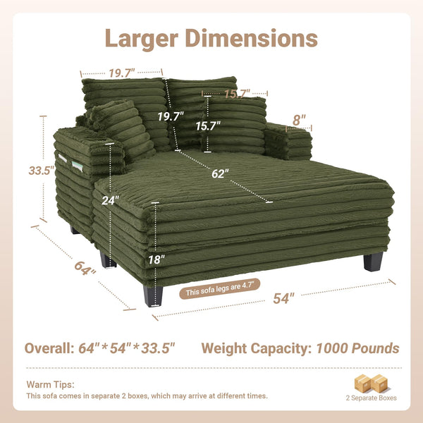 Oversized Chaise Lounge Chair with Wood Frame & Storage
