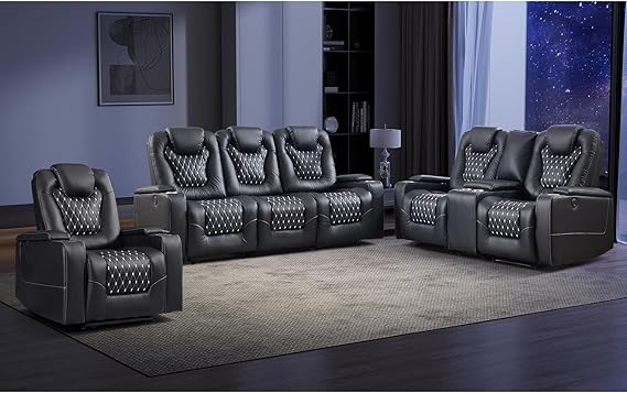Power Reclining Sofa Set with Cup Holders & USB Ports