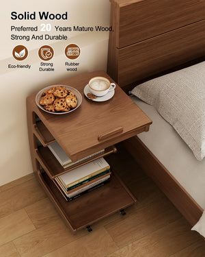 C-Shaped Rolling Side Table with Adjustable Desktop