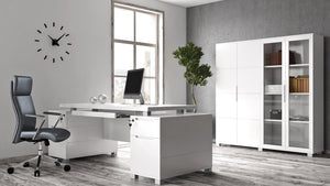 79" Modern Executive Desk with Filing Cabinets – White