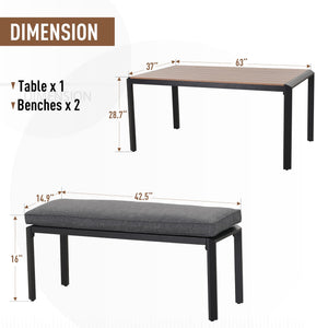 3-Piece Aluminium Patio Dining Set with Benches and Cushions