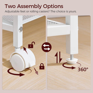 3-Tier Rolling Printer Stand with Charging Station