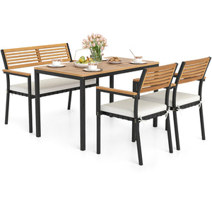 4-Piece Acacia Wood Patio Dining Set with Table, 2 Chairs & Bench