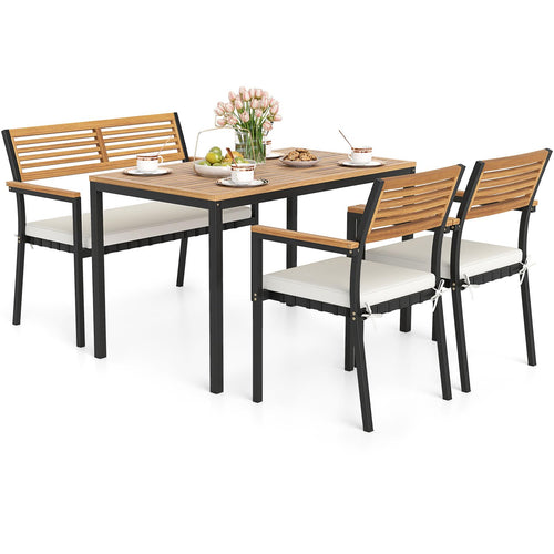 4-Piece Acacia Wood Patio Dining Set with Table, 2 Chairs & Bench