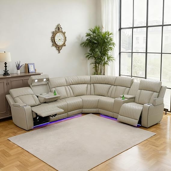 Power Reclining Sectional Sofa with LED & Wireless Charging