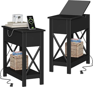 End Table with Charging Station & Flip-Top Drawer