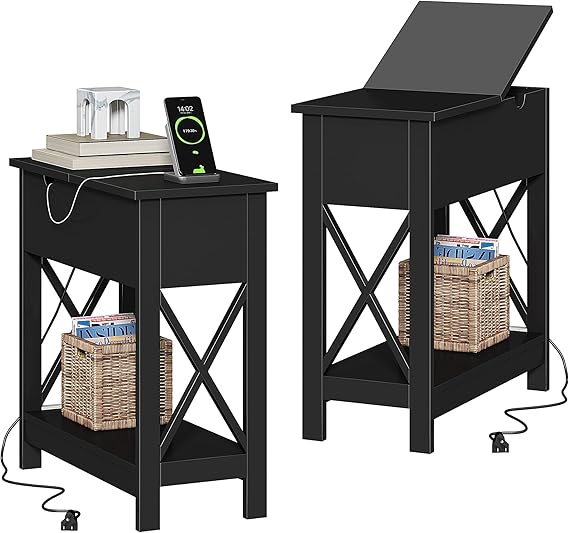 End Table with Charging Station & Flip-Top Drawer