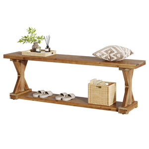 59-Inch Solid Wood Entryway Bench with Open Shelf
