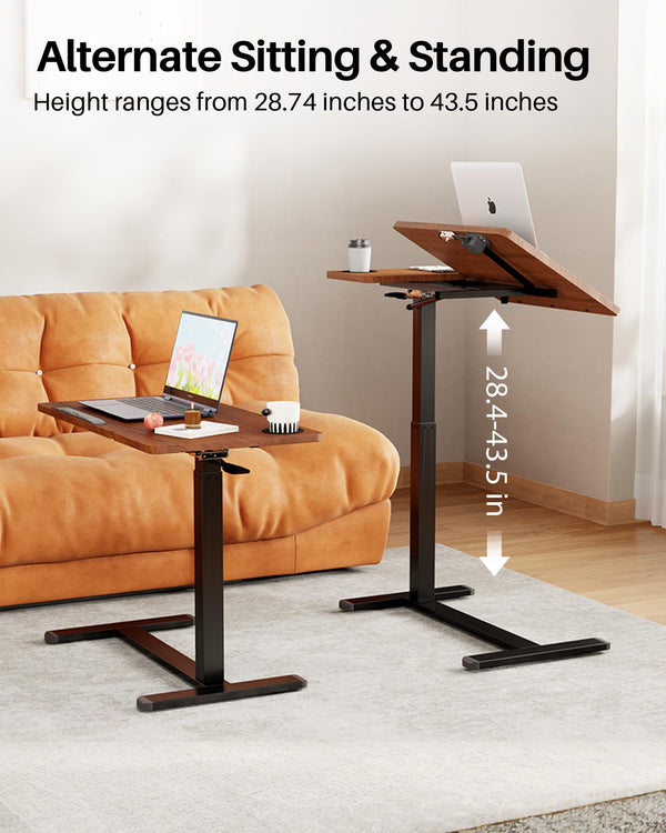 Pneumatic Height Adjustable Overbed Table with Wheels