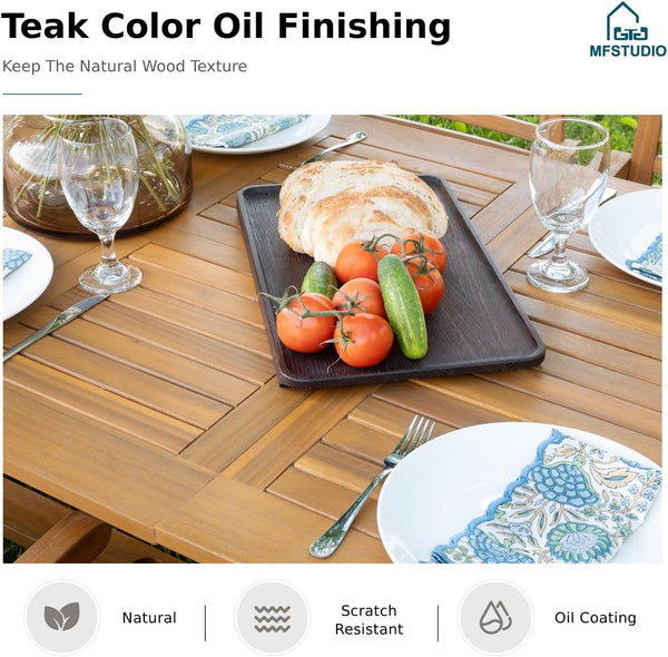 Expandable Acacia Wood Outdoor Dining Table Set with Chairs
