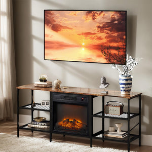 Industrial Fireplace TV Stand 58 Inch with Electric Heater