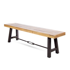 Outdoor Acacia Wood Bench with Metal Accents – Teak Finish
