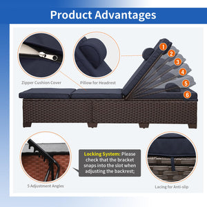 Outdoor Chaise Lounge Set of 2 – Adjustable Wicker Pool Loungers