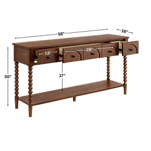 58" Narrow Console Sofa Table with Drawers & Lower Shelf