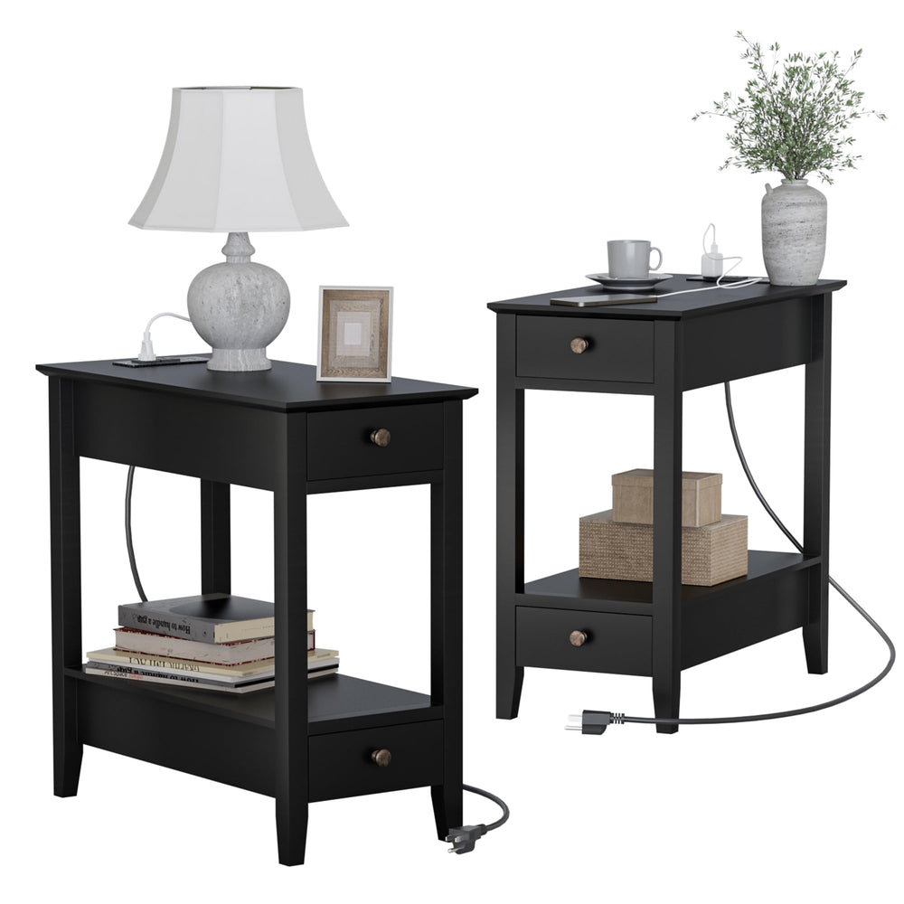 End Tables Set of 2 with Charging Station and Drawers