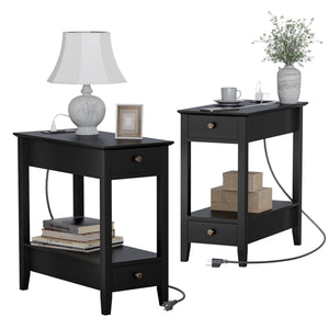 End Tables Set of 2 with Charging Station and Drawers