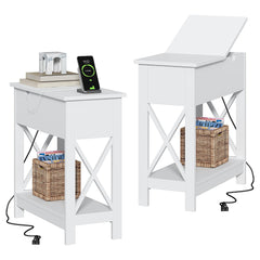 End Table with Charging Station & Flip-Top Drawer