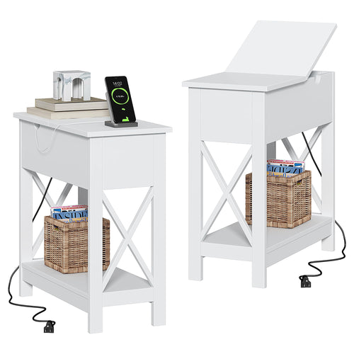 End Table with Charging Station & Flip-Top Drawer