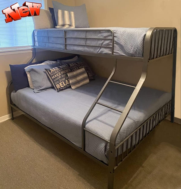 Twin XL Over Queen Metal Bunk Bed with Ladder – Heavy Duty Steel Frame