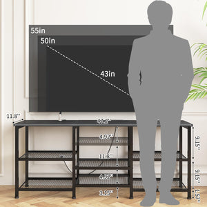 47.2" Metal & Wood TV Stand with Power Outlet, LED Lights & Open Storage Shelves