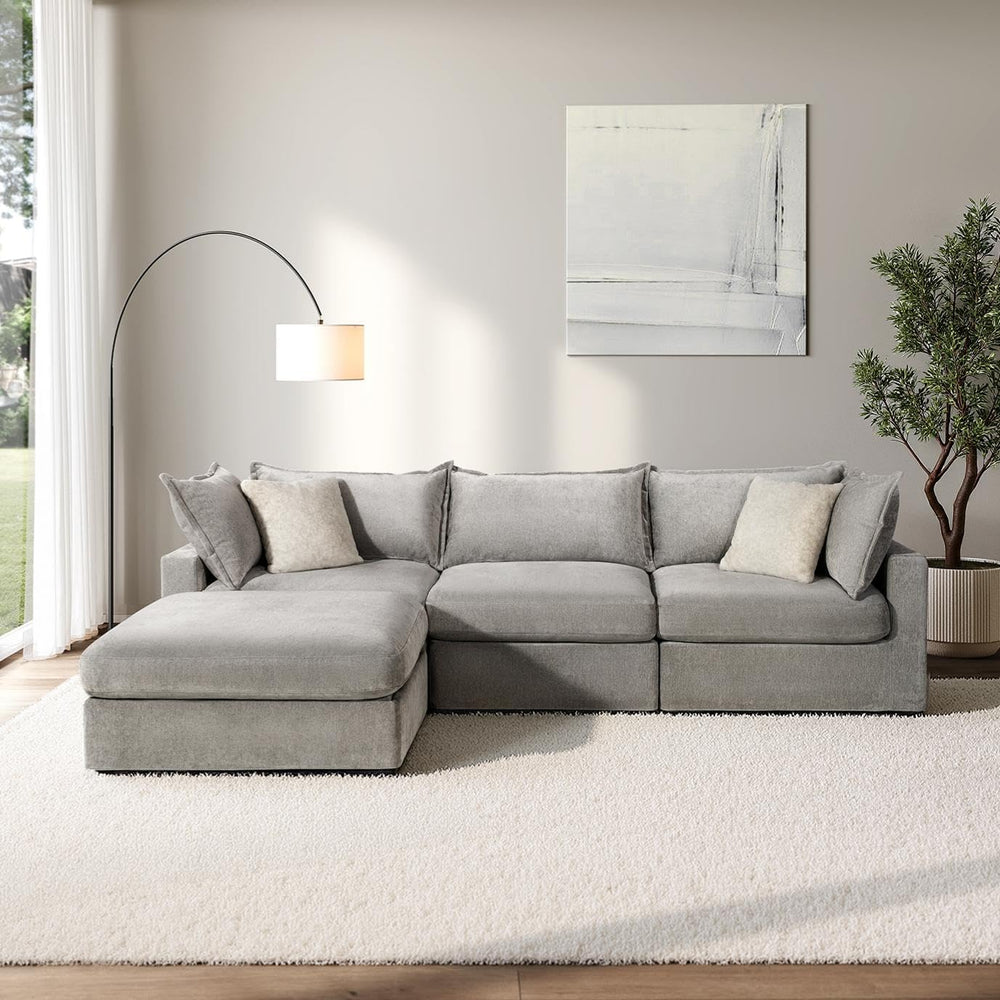 118.5" Modular Sectional Sofa with Storage Ottoman – Light Grey