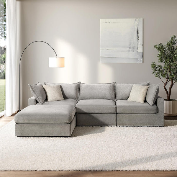 118.5" Modular Sectional Sofa with Storage Ottoman – Light Grey