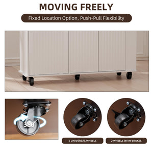 Rolling Kitchen Island with Wavy Door & Drop-Leaf Countertop
