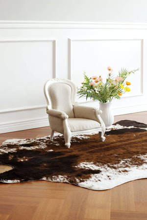Semicircular Faux Cowhide Rug – Non-Slip Polyester Western Area Rug