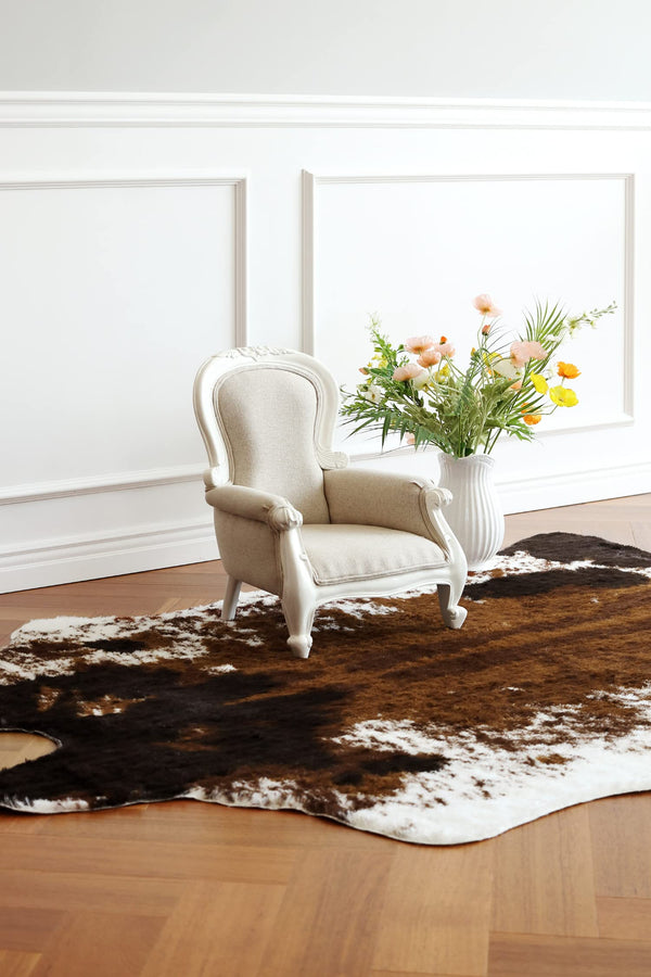 Semicircular Faux Cowhide Rug – Non-Slip Polyester Western Area Rug