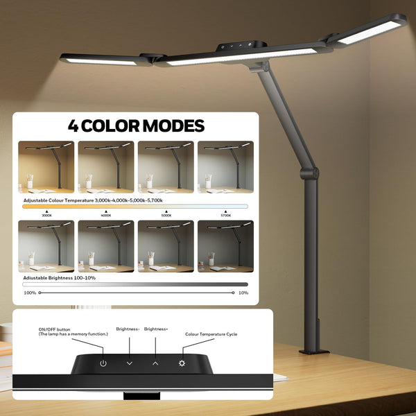 Wide Desk Lamp with Clamp for Dual Monitors