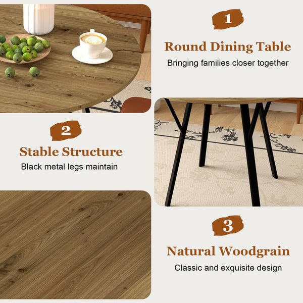 Round Dining Table Set for 4 with Upholstered Chairs