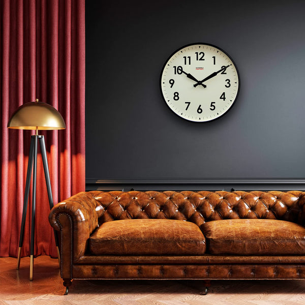 18-Inch Round Metal Wall Clock – Black, Silent Analog