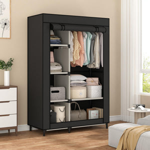 Portable Wardrobe Closet with 6 Shelves & Hanging Rod