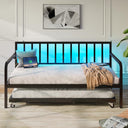 Height Adjustable Twin Daybed with Trundle, LED Lights & Charging Station