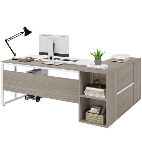 L-Shaped Executive Desk with Storage Cabinet & Shelves, 71"