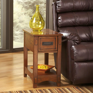 Mission-Style Chairside End Table with Drawer and Shelf