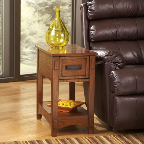 Mission-Style Chairside End Table with Drawer and Shelf