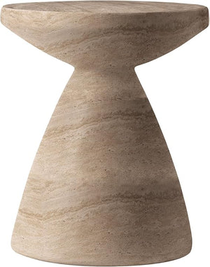 Round Fiberstone Side Table with Hourglass Pedestal Base – Indoor & Outdoor Accent Table