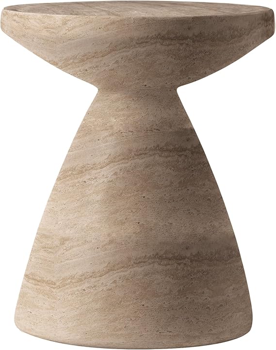Round Fiberstone Side Table with Hourglass Pedestal Base – Indoor & Outdoor Accent Table