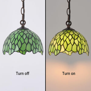 Tiffany Style Green Stained Glass Pendant Light – 8" Vintage Handcrafted Hanging Lamp