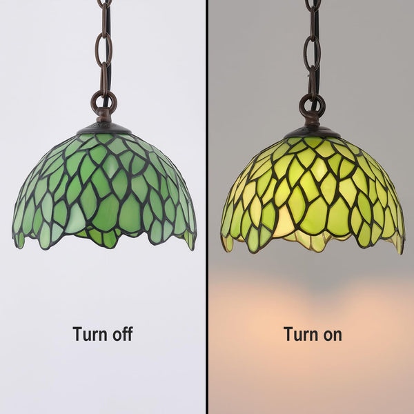 Tiffany Style Green Stained Glass Pendant Light – 8" Vintage Handcrafted Hanging Lamp