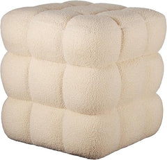 Fuzzy Sherpa Ottoman Pouf with Wooden Frame | Square & Round Styles