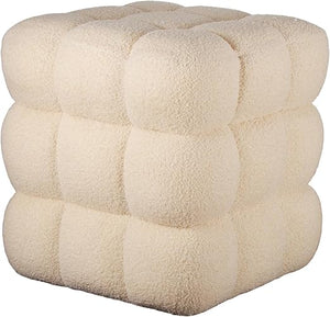 Fuzzy Sherpa Ottoman Pouf with Wooden Frame | Square & Round Styles