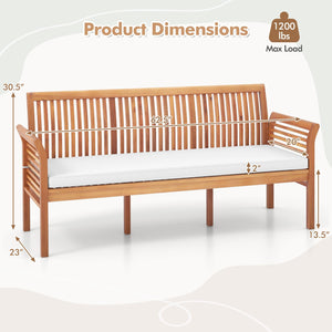 3-Seat Outdoor Acacia Wood Bench with Cushion