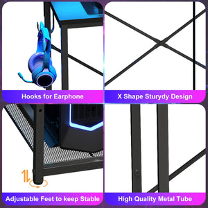 33.5" Gaming Desk with LED Lights, Power Outlets & Monitor Stand