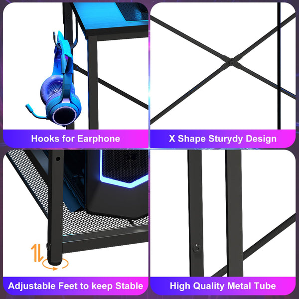 33.5" Gaming Desk with LED Lights, Power Outlets & Monitor Stand