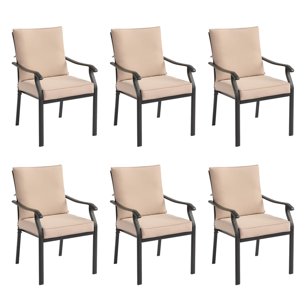 Metal Stackable Outdoor Patio Dining Chairs Set with Cushions – Khaki