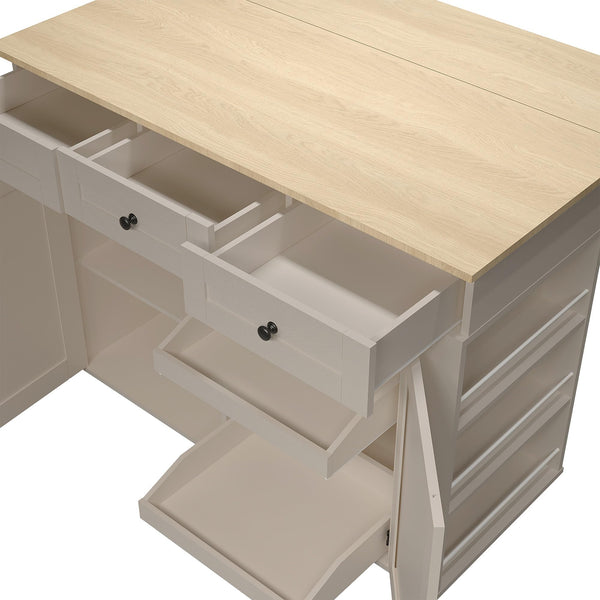 Rolling Kitchen Island with Drop Leaf Countertop & Charging Station