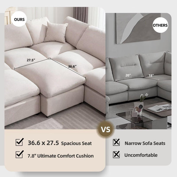 Modular Sectional Sofa 7-Seater L-Shaped with Ottoman